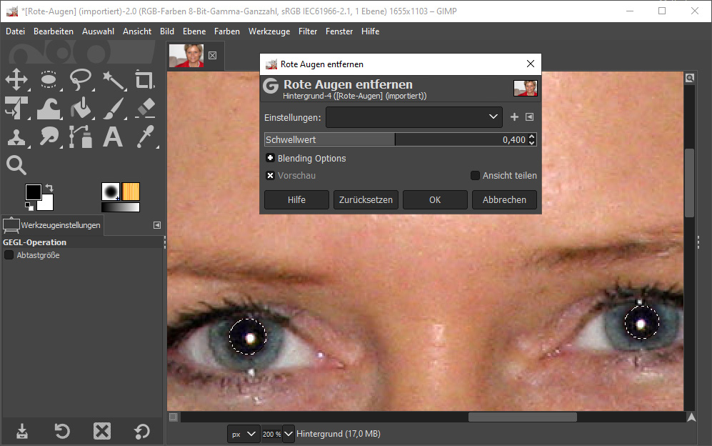 Bildbearbeitungsprogramm Gimp Rote Augen Andere Retuschen