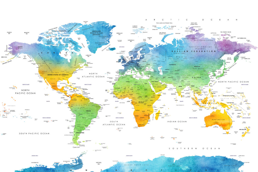 Weltkarte zum Ausdrucken (ohne Grenzen)