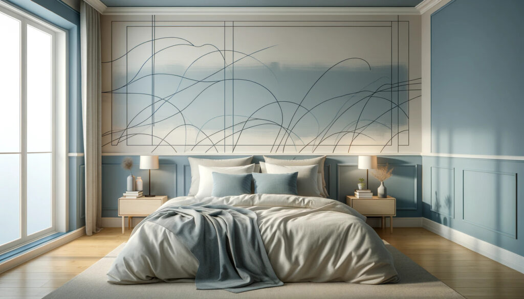 Wandgestaltung Schlafzimmer mit lockeren Mustern an einer Wand